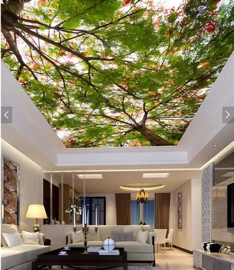 3d Wallpaper Custom Photo Mural Forest Tree Tops The Sky Ceiling Room