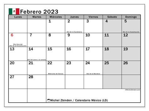 Calendario Febrero De 2023 Para Imprimir México Ld Michel Zbinden Mx
