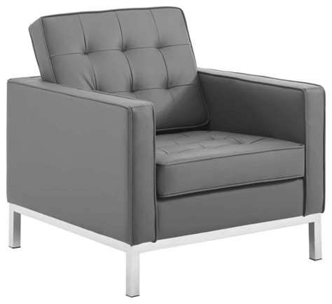 Aaliyah Silver Grey Tufted Upholstered Faux Leather Armchair