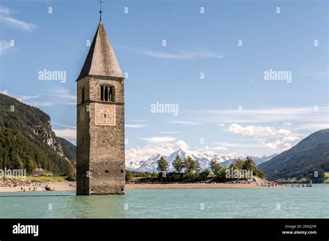 Historic Church Tower In The Frozen Reschensee In South Tyrol Hi Res
