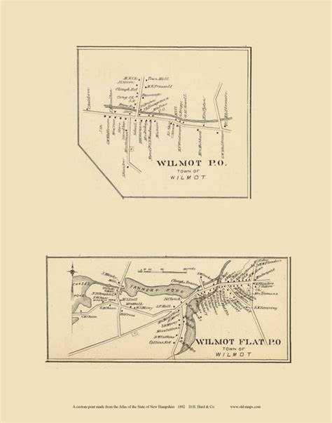 Wilmot Villages New Hampshire 1892 Old Town Map Reprint Hurd State