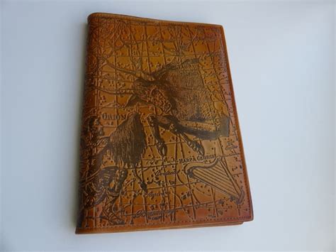 Vintage Leather Book Cover Embossed Soviet Notebook Cover