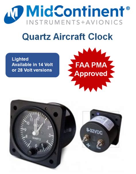 Mid Continent® Instrument Mci Faa Pma Lighted Quartz Aircraft Clock
