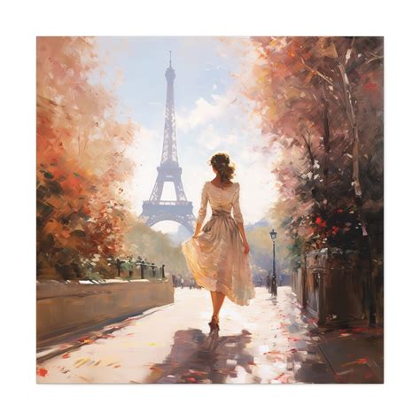 Stroll In Paris Eiffel Tower Canvas Painting City Wall Art Romantic