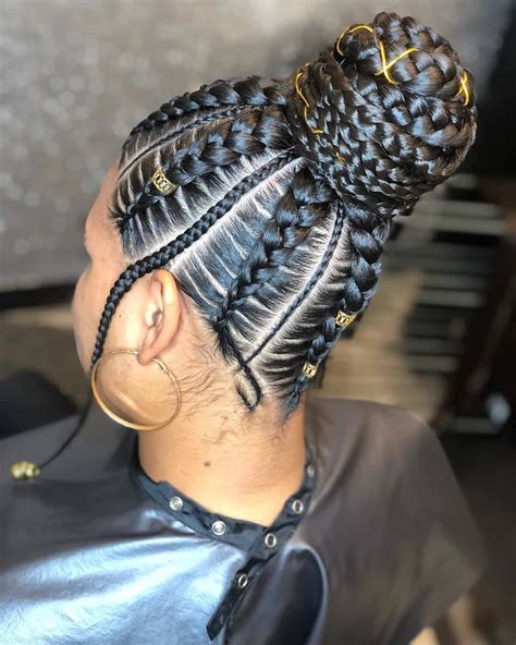6 Feed In Braids In A Bun - Feed-in Braids – Cornrows in a Bun 2