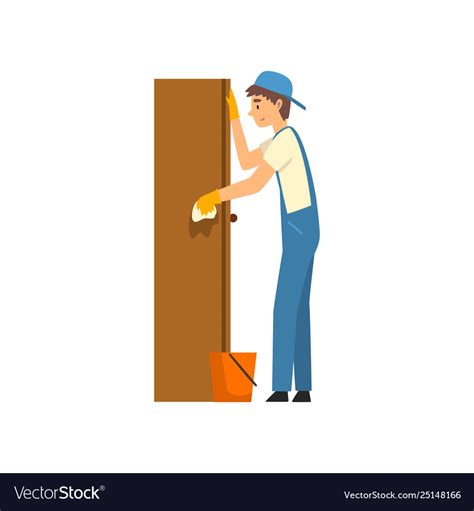 Cleaning Man Wiping Dust From Locker Male Worker Vector Image