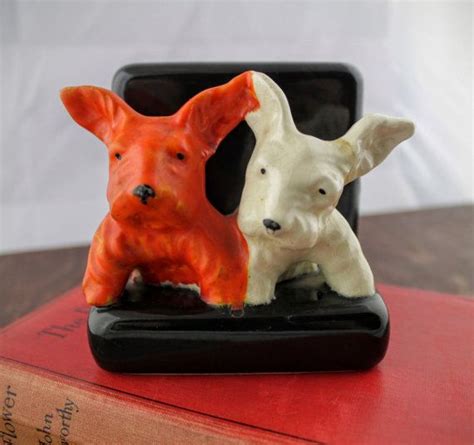 Vintage Dog Bookend Ceramic Orange And White Dog Figurines Kitschy