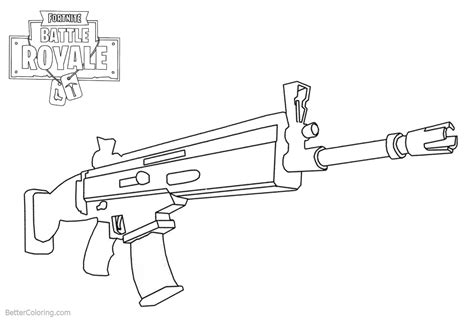 Fortnite Coloring Pages Weapons Rifle Scar Free Printable Coloring