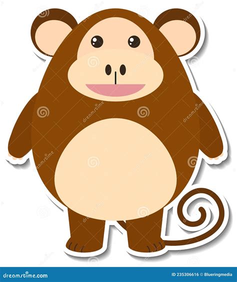 Chubby Monkey Animal Cartoon Sticker Stock Vector Illustration Of