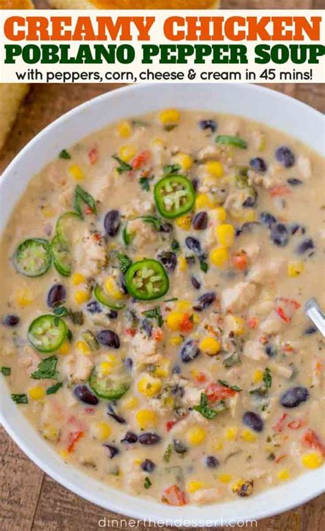 The peppers will bake for 30 minutes, then remove them from the oven and top them with the remaining cheese. Creamy Chicken Poblano Pepper Soup made with red bell ...