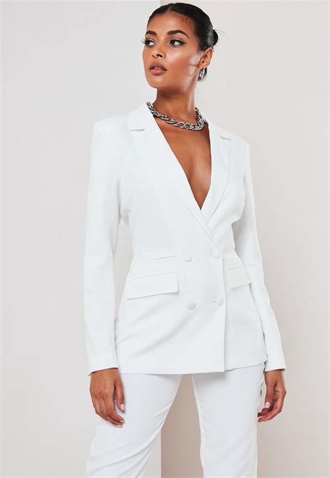 White Co Ord Double Breasted Blazer Missguided Double Breasted