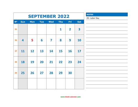 Free Download Printable September 2022 Calendar Large Space For