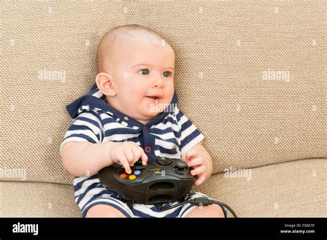 Baby Playing Computer Game Stock Photo Alamy