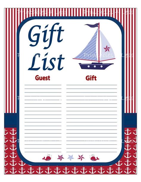 Easy to do baby shower gifts made of baby clothes and wash clothes. Nautical Gift List Printable Nautical Baby Shower Gift List