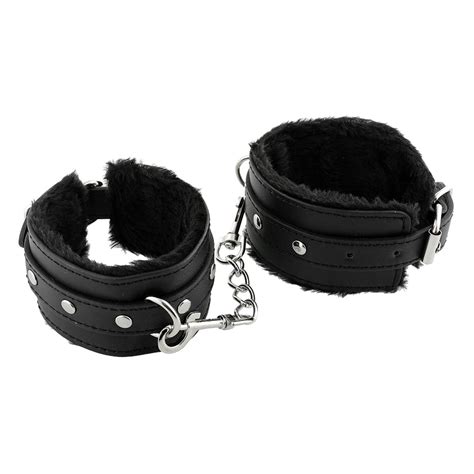 Black Pu Leather Handcuffs Restraints Costume Restraint Bondage Playchain Adult Sex Flirt Toys