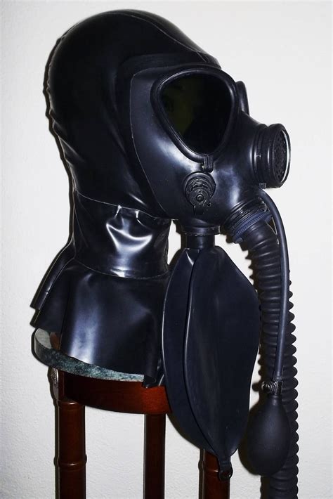 Fetish Heavy Rubber Latex Gas Mask Hood W Dark Tinted Lens Inflatable