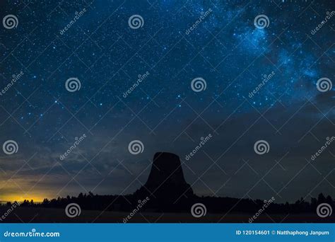 Beautiful Devil Tower At Night With Milkyway In Clear Night Sky