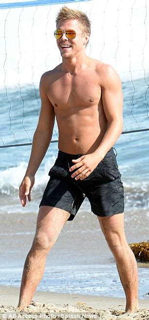 Shirtless Derek Hough Frolics On Malibu Beach With Hula Dancing Bikinigirls Celebrity Showbiz News