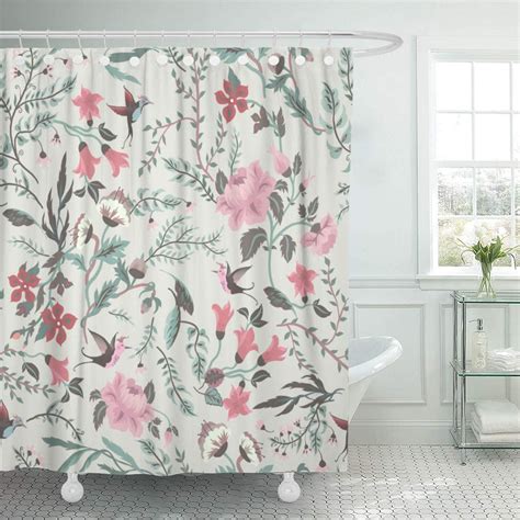 Ksadk Green Whimsical Floral Pattern With Pink Bird Bloom Blooming