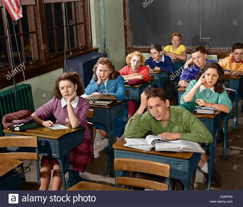 1950s High School Classroom Of Bored Sleepy Students