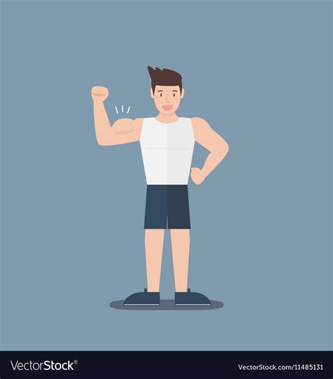 Gym Fitness Muscular Cartoon Man Show Biceps Flat Vector Image