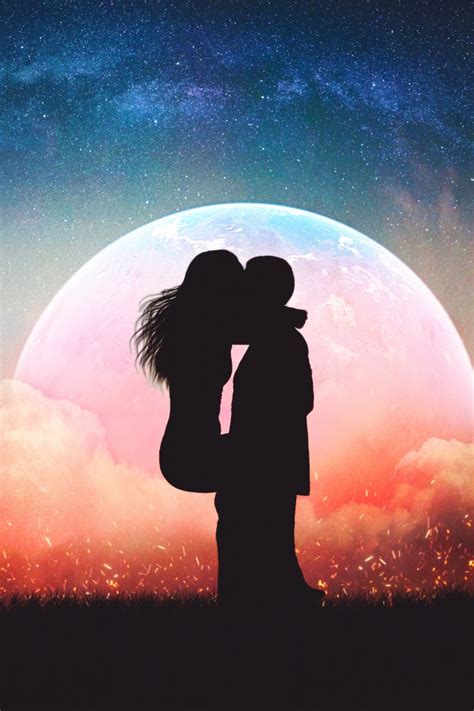 Couple 4k Wallpaper Romantic Kiss Silhouette Moon