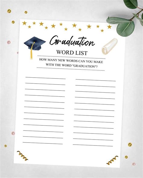 Graduation Word List Graduation Party Game At Home Game Etsy