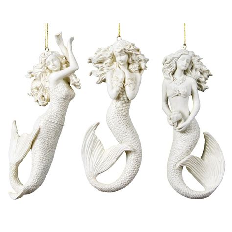 Playful White Mermaids Sirens Of Sea Christmas Holiday Ornaments Resin