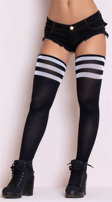 Music Legs Athletic Thigh Highs Black White One Size Fits Most