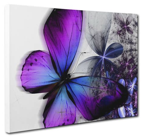 Purple Blue Abstract Floral Butterfly Canvas Wall Art
