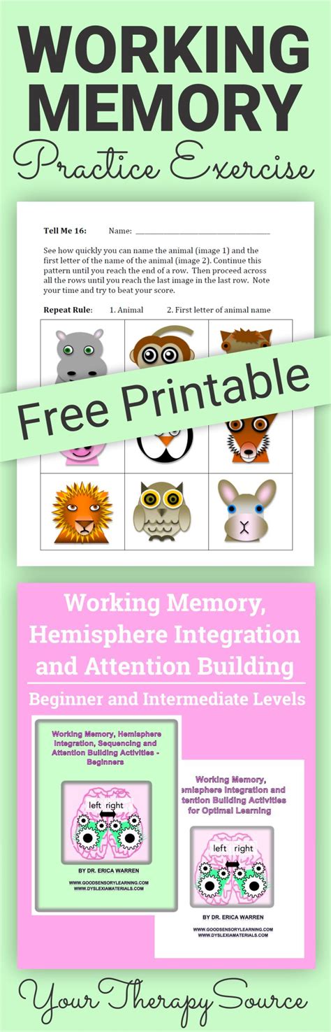 Working Memory Practice Exercise Your Therapy Source
