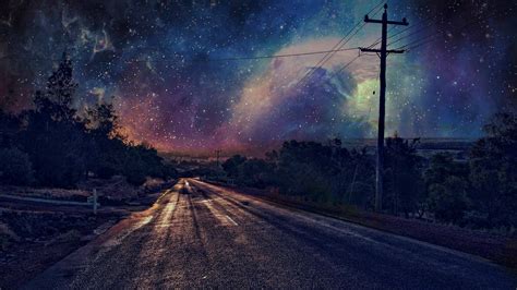 Stars Road Night Utility Pole Wallpapers Hd Desktop And Mobile