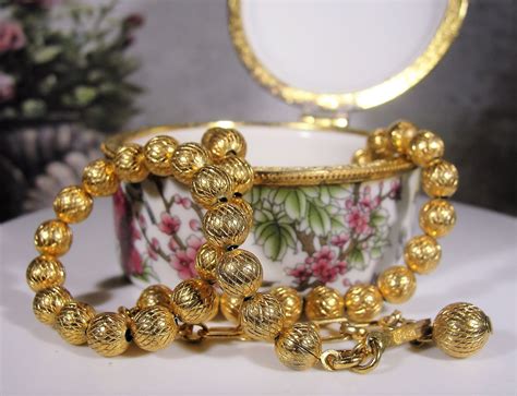 CROWN TRIFARI Gold Bead Necklace Geometric Designed Beads Gold Bead