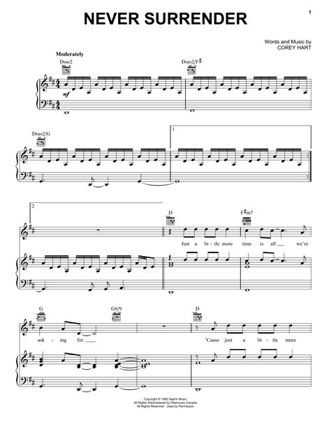 Download Corey Hart Never Surrender Sheet Music Notes That Was Written For Easy Piano And