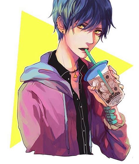 Cool Aesthetic Anime Boy Drinking Rings Art
