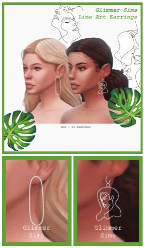 Line Art Earrings Glimersims On Patreon In 2021 Sims 4 Cc Piercings
