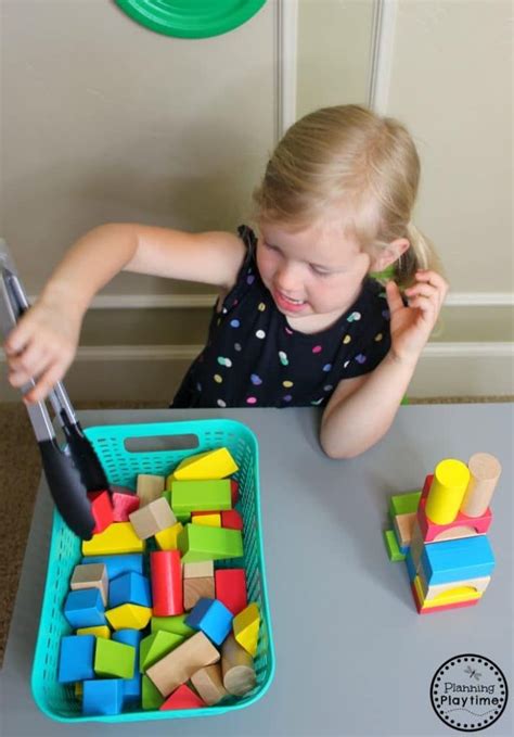 Tower Building With Tongs Fine Motor Toddler Activities Toddler