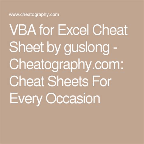 Vba For Excel Cheat Sheet Excel Cheat Sheet Cheat Sheets Cheating
