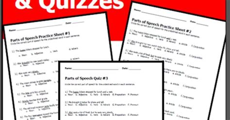 Parts Of Speech Practice Sheets And Quizzes From Rakis Rad Resources