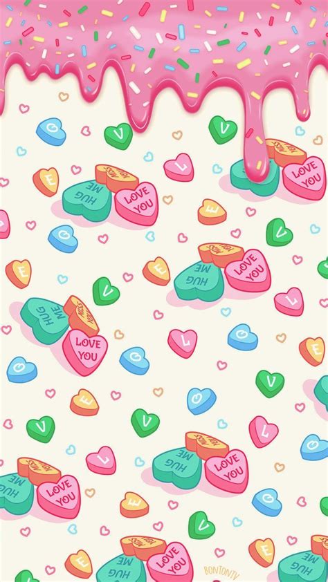 Pink Candy Hearts And Sprinkles Cute Valentines Day Wallpaper Background