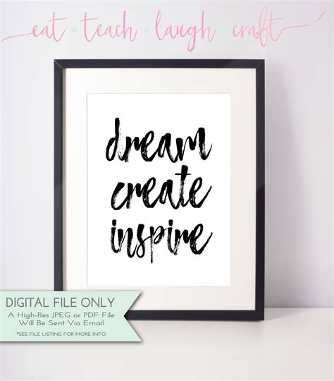 Dream Create Inspire Print Inspirational Printable Etsy