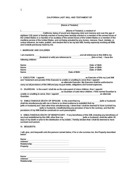 Last Will Templates Free Printable Of 39 Last Will And Testament Forms