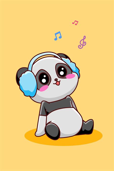 Cute And Happy Panda Listening Music 3226824 Vector Art At Vecteezy