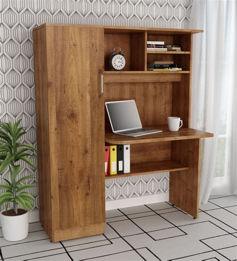 Buy Study Table With Book Shelves And Cabinet In Knotty Wood Finish By