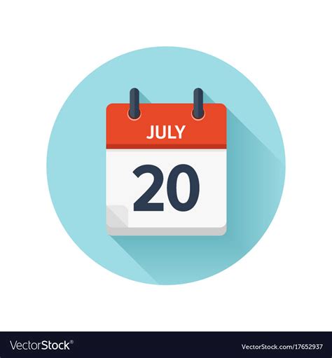 July 20 Flat Daily Calendar Icon Date And Vector Image