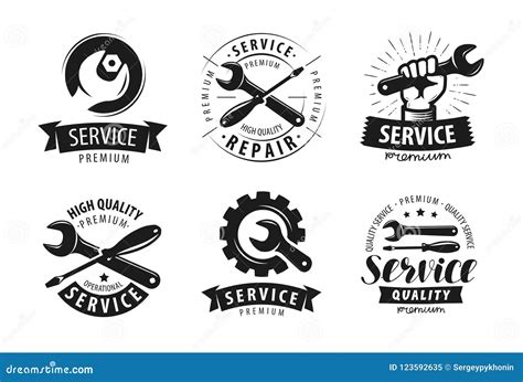 Service Repair Set Of Labels Or Logos Maintenance Work Icon Stock