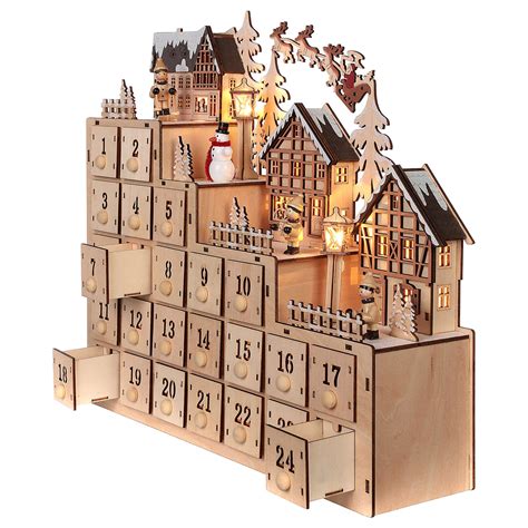 Wooden Advent Calendar 30x40x10 Cm Lights Christmas Online Sales On