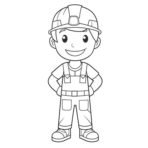 Cute Construction Kid Coloring Pages Outline Sketch Drawing Vector