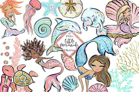 Glitter Mermaids Clip Art Graphics ~ Illustrations