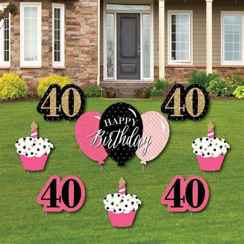 Chic 40th Birthday Pink Black And Gold Yard Sign And Outdoor Lawn